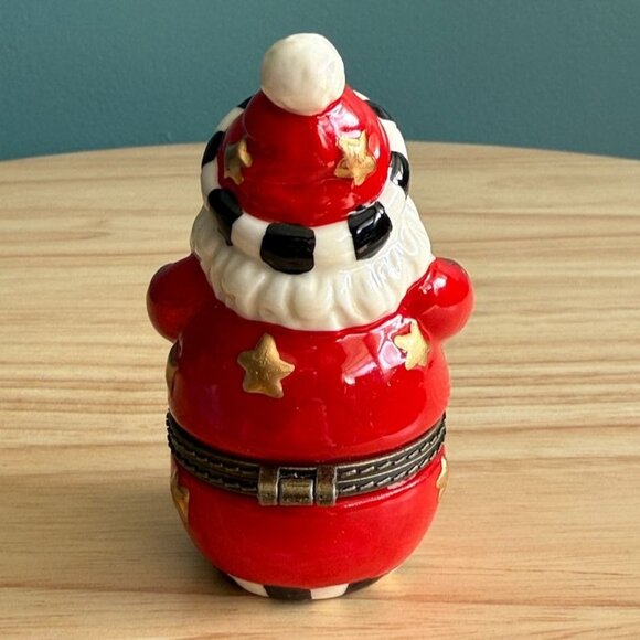 Vintage Hinged Santa Claus Trinket Box Ceramic Figurine w/ Stars Keepsake - Picture 4 of 10